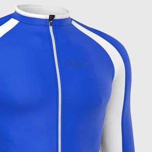 Fdx Storage Pockets Long Sleeve Best Men's Cycling Jersey White & Blue for Winter Roubaix Thermal Fleece Road Bike Wear Top Full Zipper, Pockets & Reflective Details - Transition