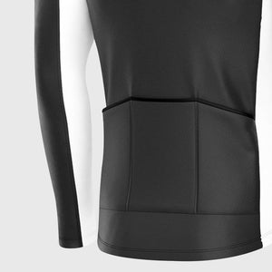 Fdx Storage Pockets Long Sleeve Best Men's Cycling Jersey Black & White for Winter Roubaix Thermal Fleece Road Bike Wear Top Full Zipper, Pockets & Reflective Details - Transition