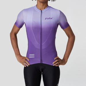 Fdx Women's Purple Short Sleeve Cycling Jersey Breathable Quick Dry Mesh Fleece Full Zip Hi Viz Reflectors & Pockets Summer Cycling Gear AU
