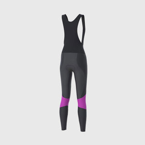 Fdx Women's Black & Purple Gel Padded Cycling Bib Tights For Winter Roubaix Thermal Fleece Hi Viz Reflectors Warm Leggings - Thermodream Bike Pants