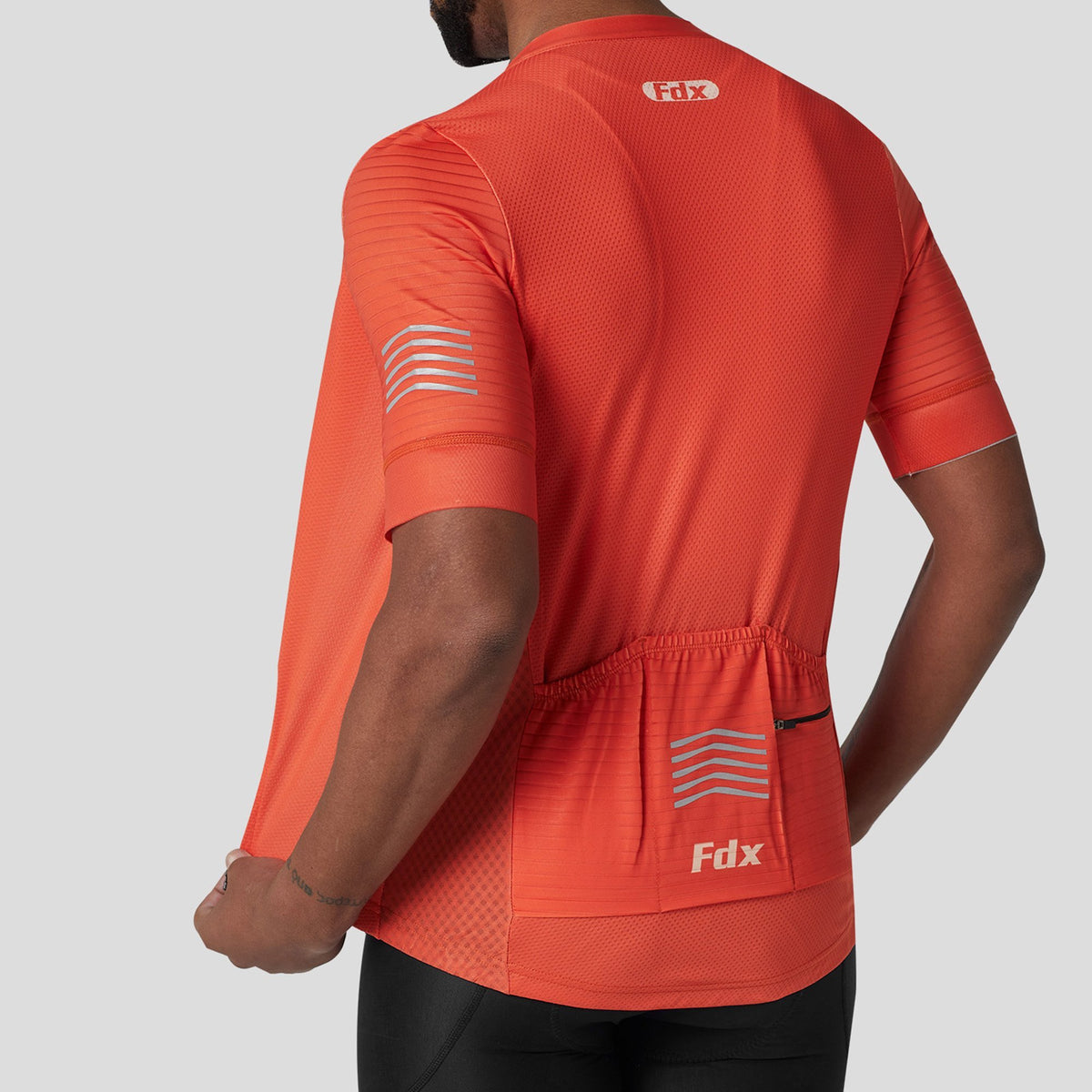 Fdx men’s Orange short sleeves full zip best cycling jersey breathable summer lightweight biking hi-viz Reflective details top, Hi-Viz Reflective skin friendly half sleeves mesh cycling shirt for indoor & outdoor riding with two back & 1 zip pockets