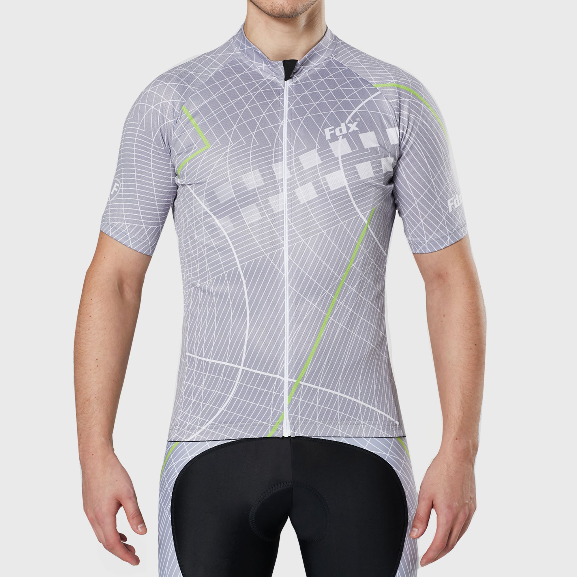Fdx Grey best men’s short sleeves cycling jersey breathable lightweight hi-viz Reflective details summer biking top, skin friendly full zip half sleeves mesh cycling shirt for indoor & outdoor riding with two back & 1 zip pockets
