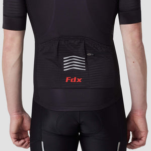 Fdx Men,s Set Black Short Sleeve Cycling Jersey Summer Breathable Fabric, Bib Short Hi Viz Reflectors & Pockets Cycling Gear Australia