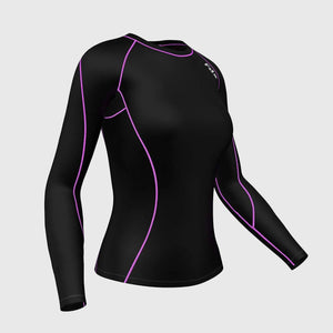 Fdx Women's Long Sleeve Purple & Black Ultralight Compression Top Running Gym Workout Wear Rash Guard Stretchable Quick Dry Breathable All Sports outdoor- Monarch