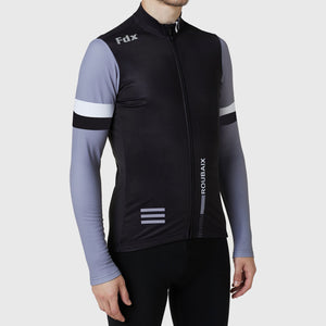 Fdx Mens Black & Grey Long Sleeve Cycling Jersey for Winter Roubaix Thermal Fleece Road Bike Wear Top Full Zipper, Pockets & Hi-viz Reflectors - Limited Edition