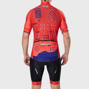 Fdx Reflective Mens Red Short Sleeve Cycling Jersey & Gel Padded Bib Shorts Best Summer Road Bike Wear Light Weight, Hi-viz Reflectors & Pockets - All Day