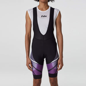 Fdx Women's Black & Purple Short Sleeve Compression Top & Gel Padded Bib Shorts Best Summer Road Bike Wear Light Weight, Breathable & Outdoor Hi viz Reflectors & Pockets - Signature