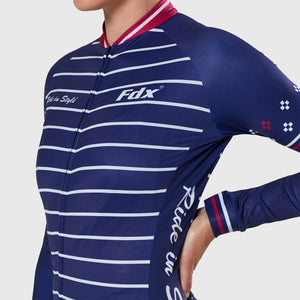 FDX Women’s full sleeves cycling jersey Blue & Pink warm winter Roubaix biking top, lightweight windproof long sleeves fleece lined cycle shirt for riding