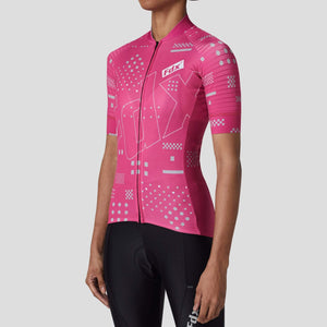 Fdx Women's Pink Short Sleeve Cycling Jersey & Gel Padded Bib Shorts Best Summer Road Bike Wear Light Weight, Hi viz Reflectors & Pockets - All Day