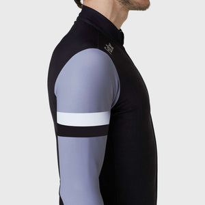 Fdx Black & Grey Long Sleeve Cycling Jersey for Mens, Winter Roubaix Thermal Fleece Road Bike Wear Top Full Zipper, Pockets & Hi-viz Reflectors - Limited Edition