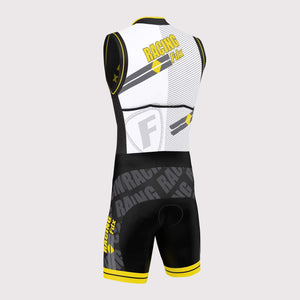 Fdx Mens Black & Yellow Sleeveless Gel Padded Triathlon / Skin Suit for Summer Cycling Wear, Running & Swimming Half Zip - Core