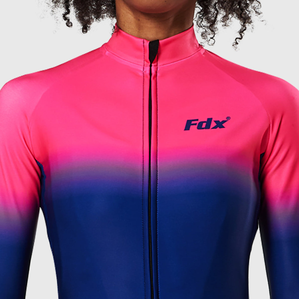 Fdx Women's Pink & Blue Long Sleeve Winter Thermal Cycling Jersey Windproof Water Resistance Hi Viz Reflectors & Pockets Cycling Gear AU