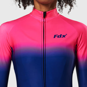 Fdx Women's Pink & Blue Long Sleeve Winter Thermal Cycling Jersey Windproof Water Resistance Hi Viz Reflectors & Pockets Cycling Gear AU