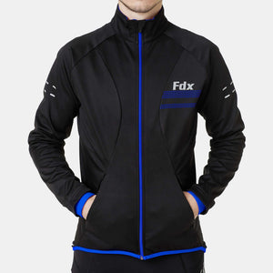Fdx Mens Black & Blue Cycling Jacket for Winter Thermal Casual Softshell Clothing Lightweight, Windproof, Waterproof & Pockets - Arch