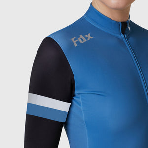 FDX Women’s cycling jersey Blue & Black full sleeves Windproof Thermal fleece Roubaix Winter Cycle Tops, lightweight long sleeves Warm lined shirt Reflective Details for biking