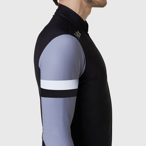 FDX Men's Zipper Black & Grey Long Sleeve Cycling Jersey for Winter Roubaix Thermal Fleece Road Bike Wear Top, Pockets & Hi viz Reflectors - Limited Edition