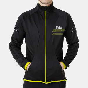Fdx Mens Black & Fluorescent Yellow Cycling Jacket for Winter Thermal Casual Softshell Clothing Lightweight, Windproof, Waterproof & Pockets - Arch