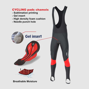 Fdx Mens Lightweight Gel Padded Cycling Bib Tights Black & Red For Winter Roubaix Thermal Fleece Reflective Warm Leggings - Thermodream Bike Pants