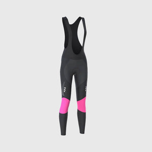 Fdx Women's Black & Pink Gel Padded Bib Tights Pants for Winter Roubaix Thermal Fleece Road Bike Wear Windproof, Hi-viz Reflectors & Pockets - Thermodream