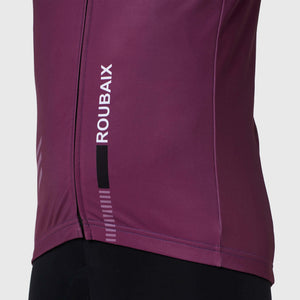 Fdx Mens Black & Purple Long Sleeve Cycling Jersey for Winter Roubaix Warm Fleece Road Bike Wear Top Full Zipper, Pockets & Hi-viz Reflectors - Limited Edition