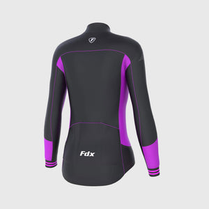 Women’s Black & purple full sleeves cycling jersey warm winter Roubaix biking top, lightweight windproof long sleeves fleece lined cycle shirt for riding