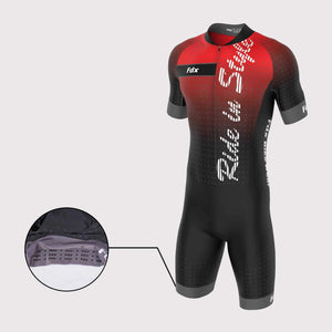 Fdx Mens Red Sleeveless Gel Padded Triathlon / Skin Suit for Summer Cycling Wear, Running & Swimming Half Zip - Aero AU