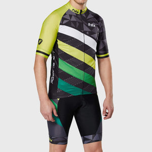 Fdx Mens Pockets Yellow Short Sleeve Cycling Jersey & Gel Padded Bib Shorts Best Summer Road Bike Wear Light Weight, Hi-viz Reflectors & Pockets - Equin