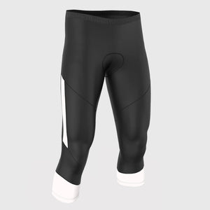 Fdx Men's Black & White 3/4 Cycling Shorts Summer Gel Padded Lightweight Breathable Fabric Hi Viz Reflectors Pocket Leg Gripper Cycling Gear