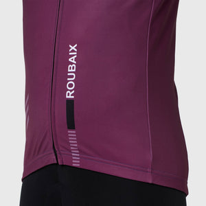 FDX Best Men's Black & Purple Long Sleeve Cycling Jersey for Winter Roubaix Thermal Fleece Road Bike Wear Top Full Zipper, Pockets & Hi viz Reflectors - Limited Edition