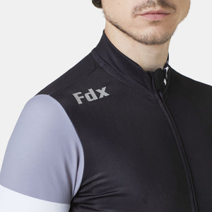 FDX Men's Black & Grey Long Sleeve Cycling Jersey for Winter Roubaix Thermal Fleece Road Bike Wear Top Full Zipper, Pockets & Hi viz Reflectors - Limited Edition