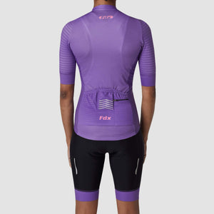 Fdx Women's Best Purple Short Sleeve Full Zip Cycling Jersey & Gel Padded Bib Shorts Best Summer Road Bike Wear Light Weight, Hi viz Reflectors & Pockets - Essential