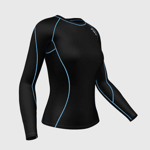 Fdx Women's Long Sleeve Blue & Black Ultralight Compression Top Running Gym Workout Wear Rash Guard Stretchable Quick Dry Breathable All Sports outdoor- Monarch