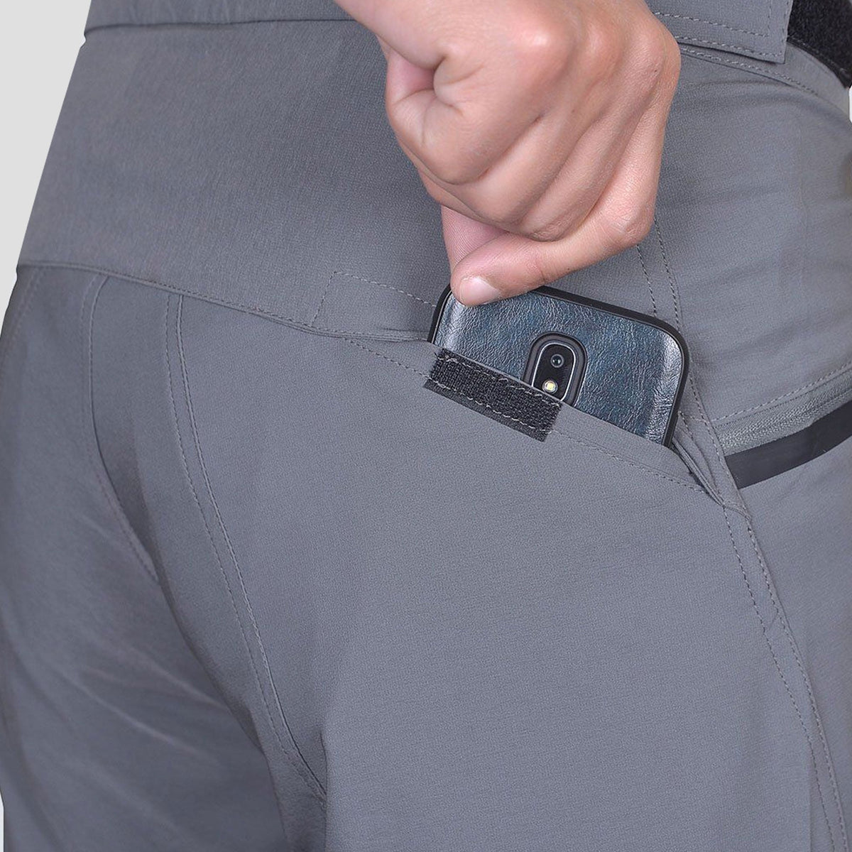 Men’s Gray MTB Cycling Shorts - Lightweight, Breathable, Quick Dry Mountain Bike Shorts with Adjustable belt, Zipper Pockets for Outdoor Sports