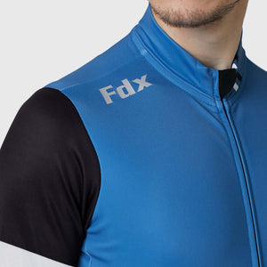 Fdx Mens Blue & Black Full Sleeve Cycling Jersey for Winter Roubaix Thermal Fleece Road Bike Wear Top Full Zipper, Pockets & Hi-viz Reflectors - Limited Edition