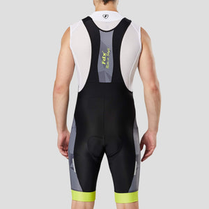 Fdx Mens Black, grey & Yellow Short Sleeve Cycling Jersey & Gel Padded Bib Shorts Best Summer Road Bike Wear Light Weight, Hi-viz Reflectors & Pockets - Splinter