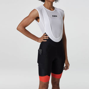 Fdx Women's Black & Orange Gel Padded Bib Shorts Best Summer Road Bike Wear Light Weight, Hi viz Reflectors & Pockets - Essential
