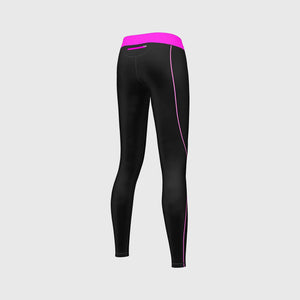 Fdx Women's Black & Pink Long Sleeve Compression Top & Compression Tights Base Layer Gym Training Jogging Yoga Fitness Body Wear - Monarch