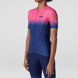 Fdx Women's Pink & Blue Short Sleeve Cycling Jersey & Gel Padded Bib Shorts Best Summer Road Bike Wear Light Weight, Hi-viz Reflectors & Pockets - Duo