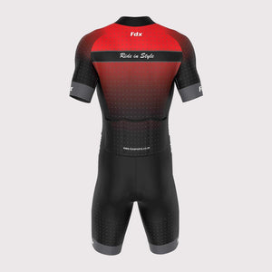 Fdx Mens Black & Red Sleeveless Gel Padded Triathlon / Skin Suit for Summer Cycling Wear, Running & Swimming Half Zip - Aero