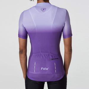 Fdx Women's Purple Short Sleeve Cycling Jersey & Gel Padded Bib Shorts Best Summer Road Bike Wear Light Weight, Hi-viz Reflectors & Pockets - Duo