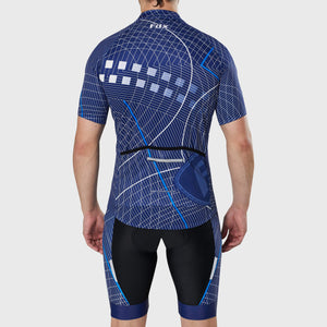 Fdx Short Sleeve Cycling Jersey & Gel Padded Bib Shorts for Mens Blue Best Summer Road Bike Wear Light Weight, Hi-viz Reflectors & Pockets - Classic II