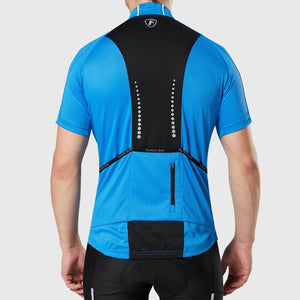 Fdx best men’s blue best short sleeves cycling jersey breathable lightweight hi-viz Reflective details summer biking top, full zip skin friendly half sleeves mesh cycling shirt for indoor & outdoor riding with two back & 1 zip pockets