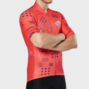 Fdx red best men’s short sleeves cycling jersey breathable summer lightweight hi-viz Reflective details biking top, skin friendly full zip half sleeves mesh cycling shirt for indoor & outdoor riding with two back & 1 zip pockets