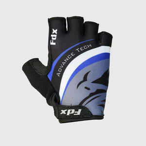 Fdx Mens Black & Blue Short Finger Cycling Gloves for Summer MTB Road Bike fingerless, anti slip & Breathable - Delta