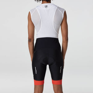 Fdx Women's Black & Orange Short Sleeve Mesh Compression Shirt & Gel Padded Bib Shorts Best Summer Road Bike Wear Light Weight, Breathable & Mesh Strips Hi viz Reflectors & Pockets - Essential