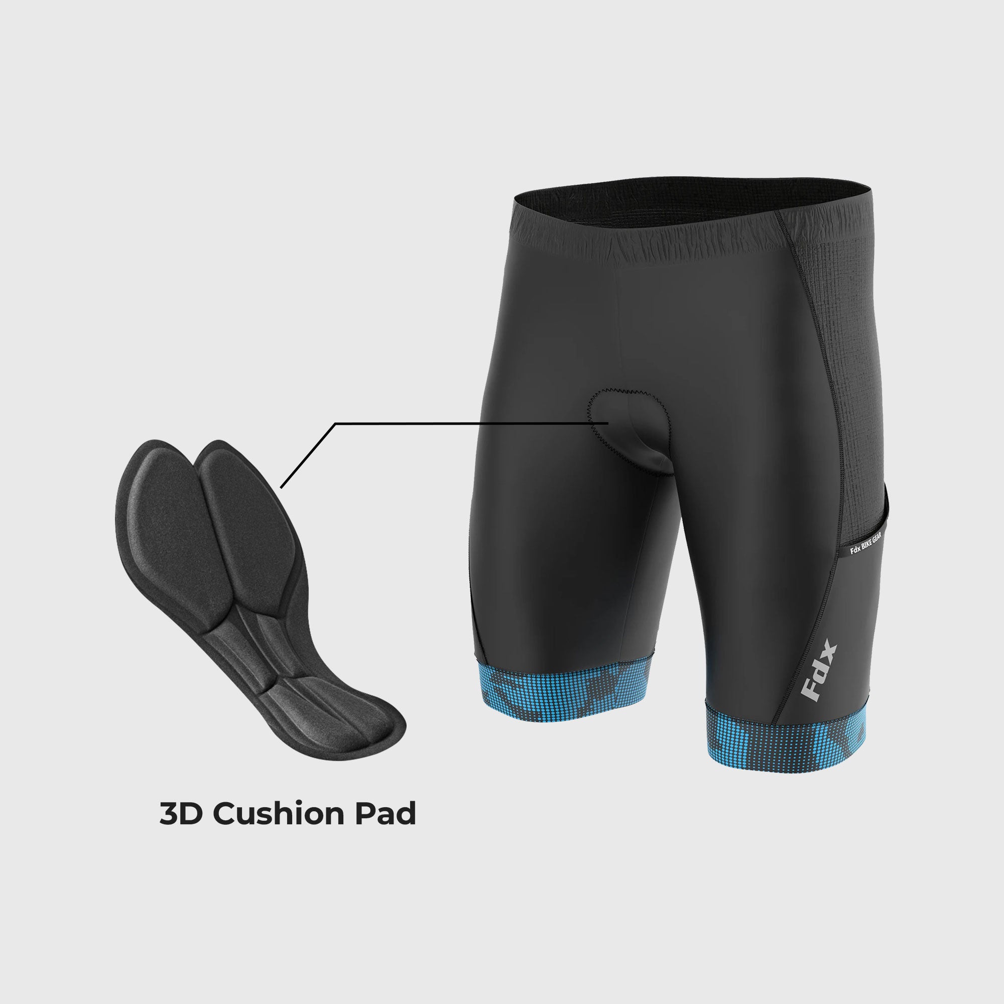 FDX Men’s Blue & Black Cycling Shorts 3D Gel Padded comfortable road bike shorts - Breathable Quick Dry biking shorts, ultra-lightweight shorts with pockets 