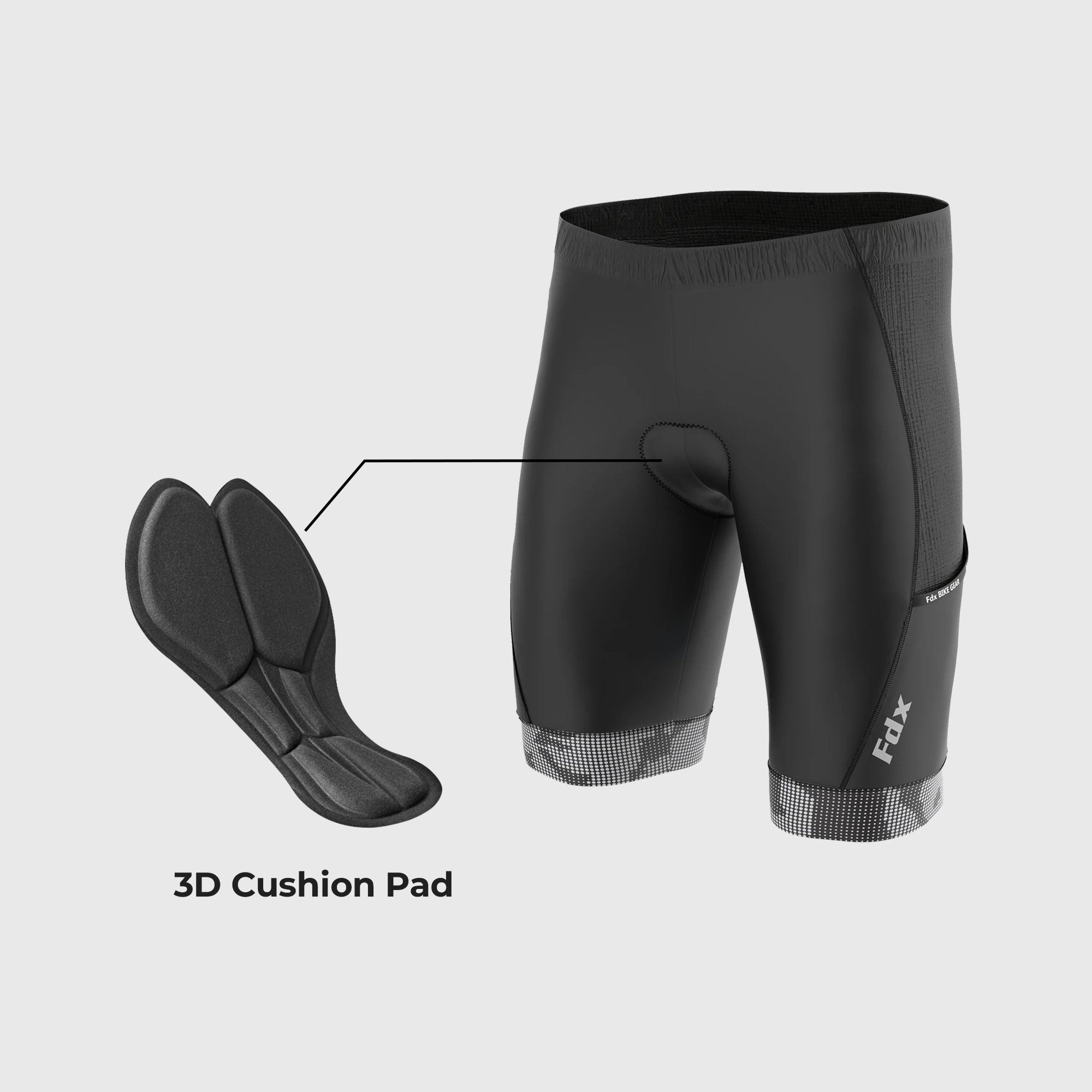FDX Men’s Grey & Black Cycling Shorts 3D Gel Padded comfortable road bike shorts - Breathable Quick Dry biking shorts, ultra-lightweight shorts with pockets 