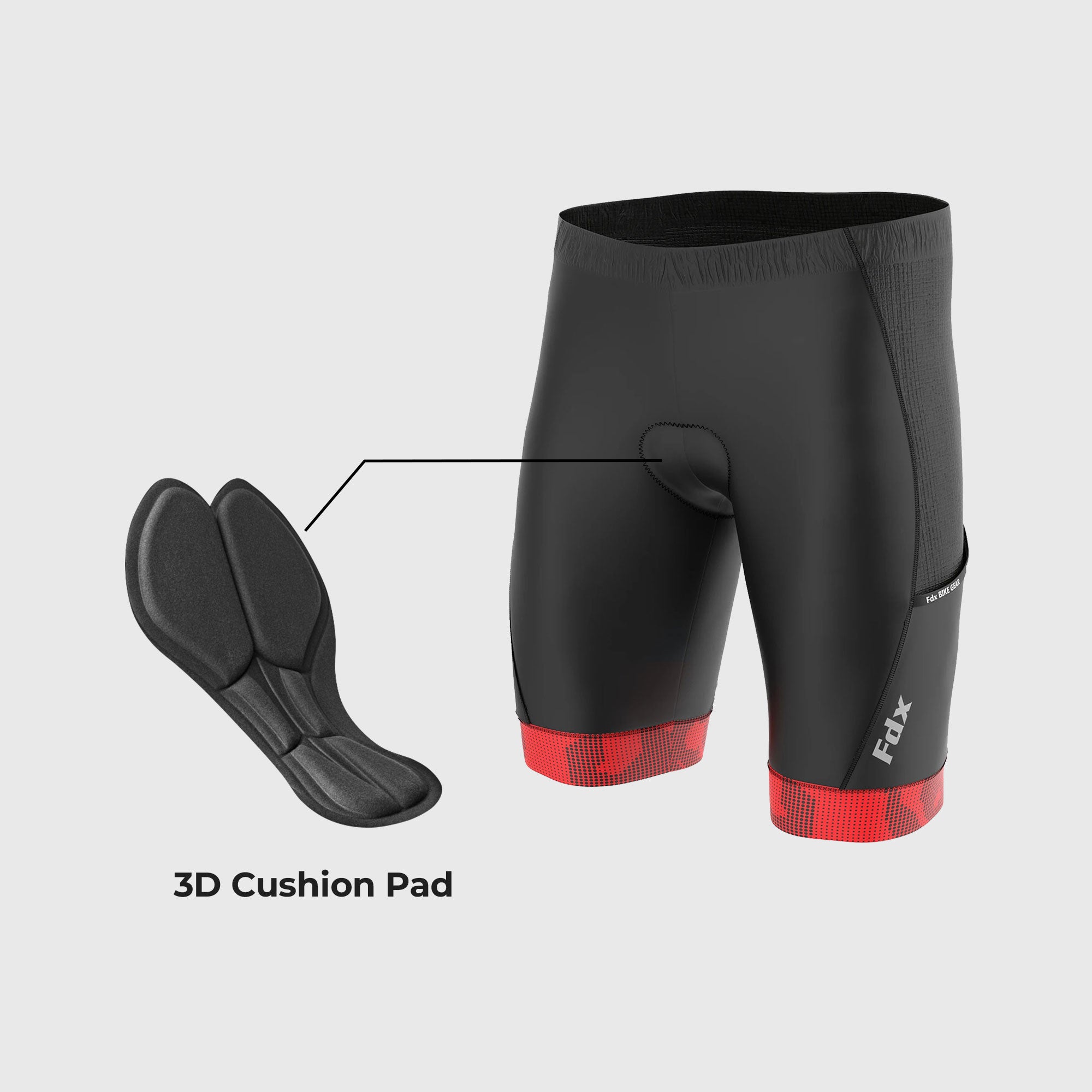 FDX Men’s Red & Black Cycling Shorts 3D Gel Padded comfortable road bike shorts - Breathable Quick Dry biking shorts, ultra-lightweight shorts with pockets 