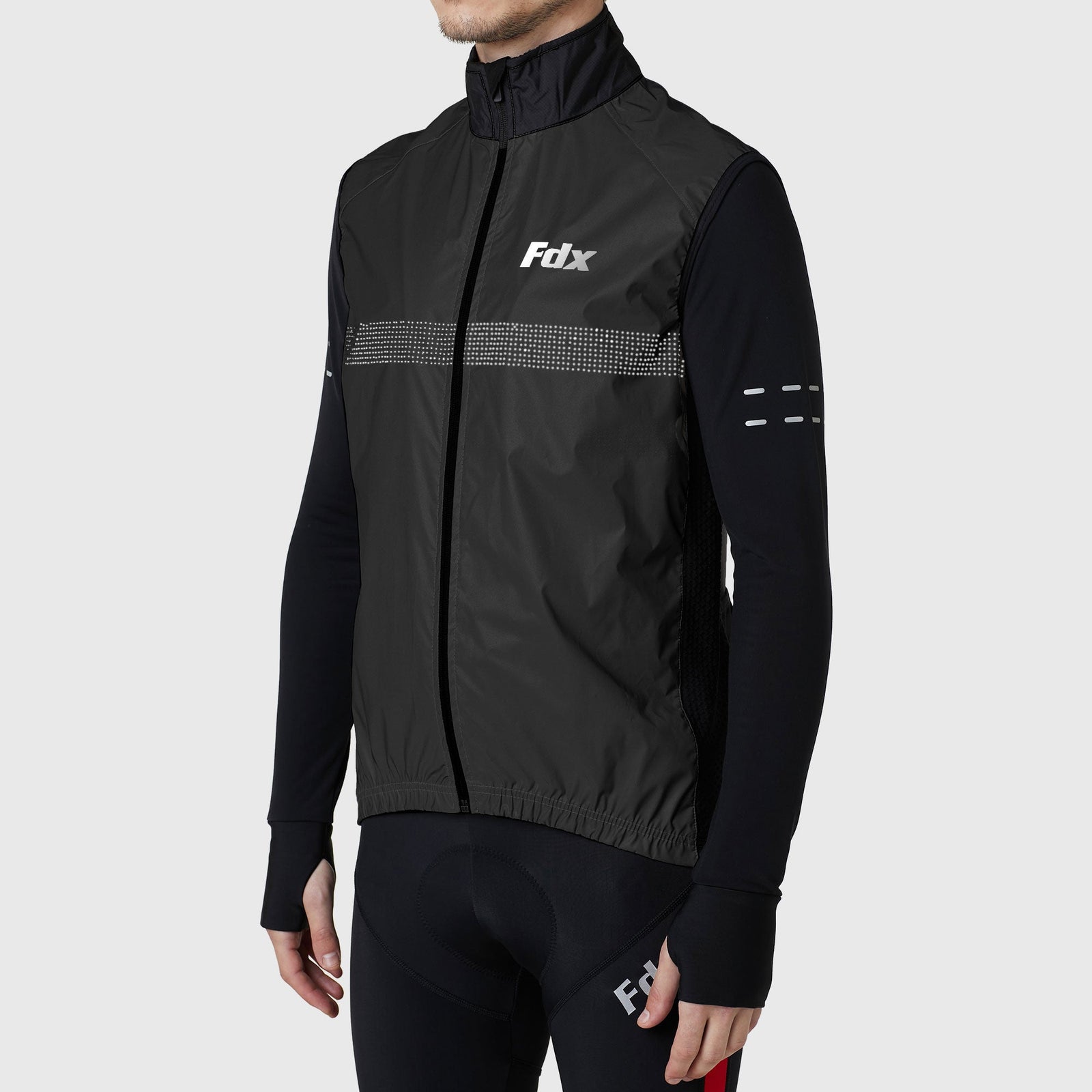 Fdx Black Best Men's Cycling Gilet Sleeveless Vest for Winter Clothing 360° Reflective, Lightweight, Windproof, Waterproof & Pockets