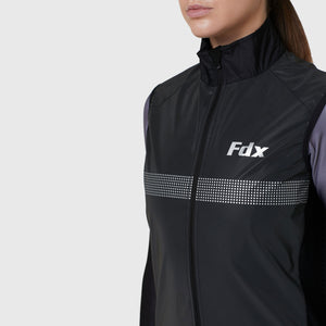 FDX Black Women's Cycling Gilet Sleeveless Waterproof Wind Breaker Lightweight 360 Reflective Details & Secure Pockets All Season Sports & Outdoor
